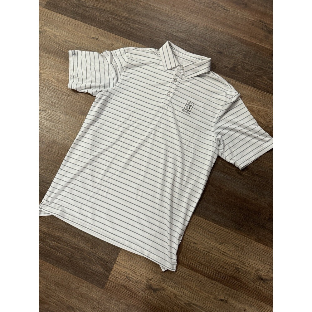 Straight Down Golf White Striped Performance Polo Size M TPG Piper Glen‎